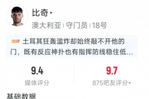 澳大利亚门将比奇在本场比赛中做出8次扑救，刷新了球队在世界杯的单场扑救纪录