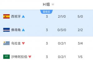 H组前三轮结束后，仅西班牙队取得胜利，这已是世界杯上的第四次发生