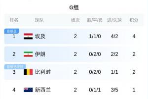 世界杯G组赛况：埃及平局即稳居前二，伊朗、比利时获胜几成定局